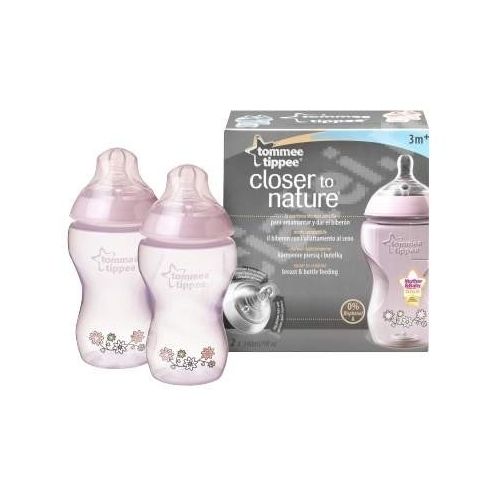 TOMMEE TIPPEE 2 BUTELIUKAI SU ŽINDUKU 340ml (SU DEKORACIJOM)